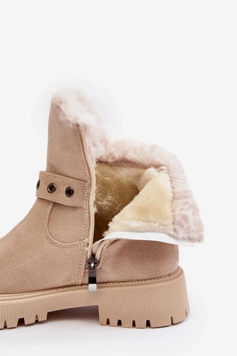 Botki Damskie Z Futerkiem Na Suwak Beżowe Morcos