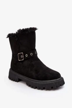 Botki Damskie Z Futerkiem Na Suwak Czarne Morcos