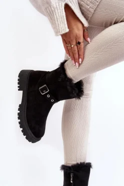Botki Damskie Z Futerkiem Na Suwak Czarne Morcos