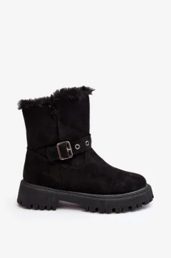 Botki Damskie Z Futerkiem Na Suwak Czarne Morcos