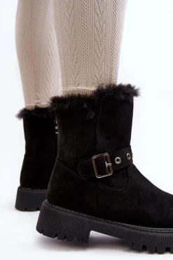Botki Damskie Z Futerkiem Na Suwak Czarne Morcos