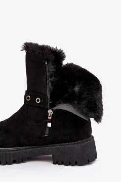Botki Damskie Z Futerkiem Na Suwak Czarne Morcos