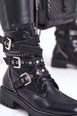 Botki Damskie Z Klamrami Grunge Czarne Victory