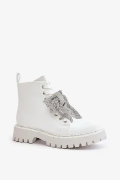 Botki Damskie Z Kokardą Białe Ocenttia
