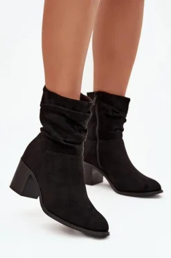 Botki Damskie Z Marszczeniem Na Słupku S.Barski HY52-516 Czarne