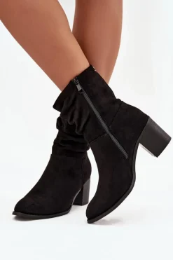 Botki Damskie Z Marszczeniem Na Słupku S.Barski HY52-516 Czarne