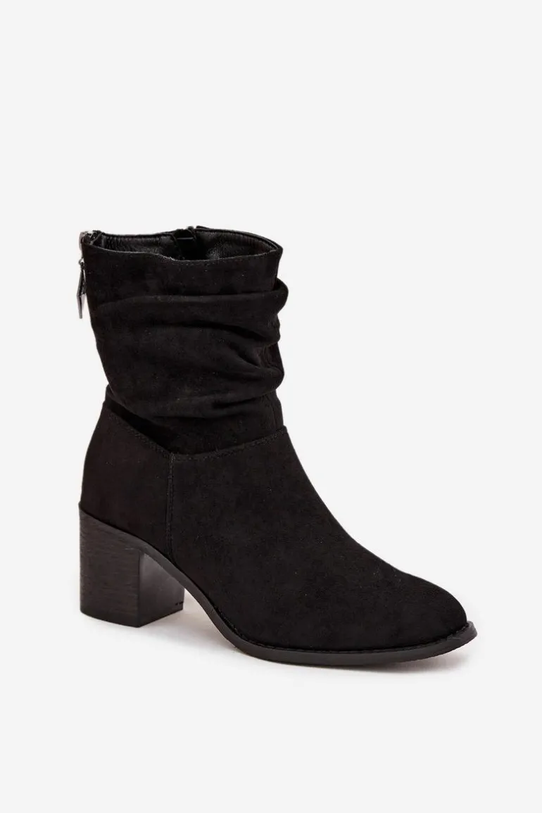 Botki Damskie Z Marszczeniem Na Słupku S.Barski HY52-516 Czarne