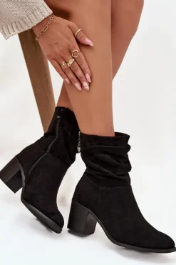 Botki Damskie Z Marszczeniem Na Słupku S.Barski HY52-516 Czarne