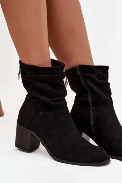 Botki Damskie Z Marszczeniem Na Słupku S.Barski HY52-516 Czarne