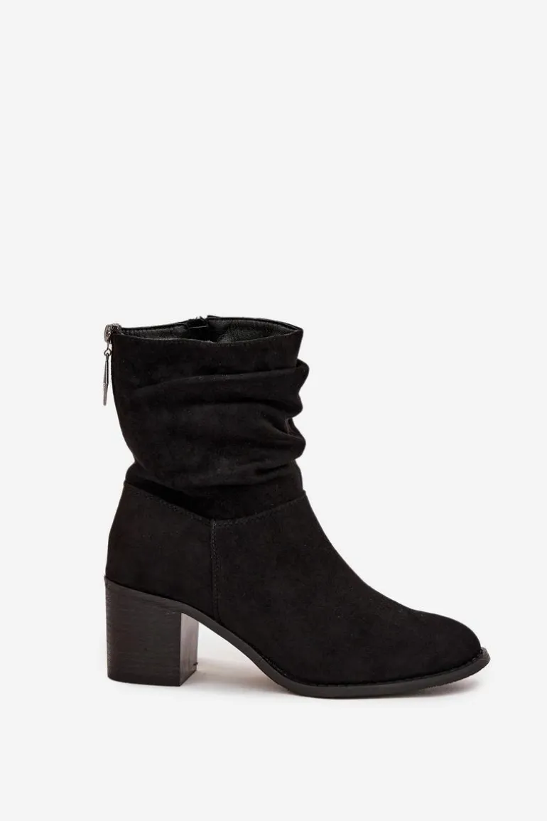 Botki Damskie Z Marszczeniem Na Słupku S.Barski HY52-516 Czarne