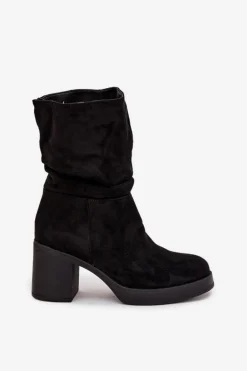 Botki Damskie Z Marszczeniem Na Słupku Ocieplane Czarne Amoria