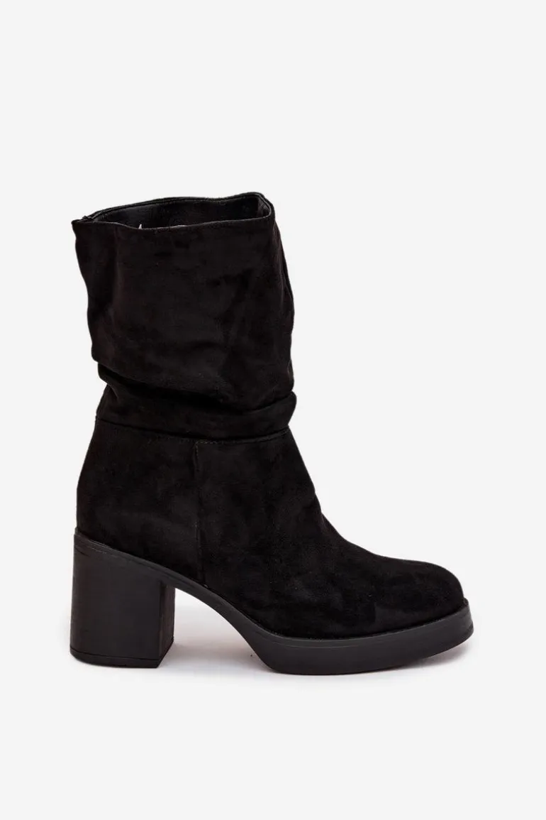 Botki Damskie Z Marszczeniem Na Słupku Ocieplane Czarne Amoria