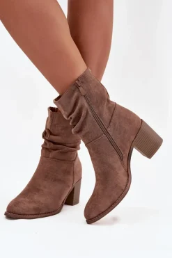 Botki Damskie Z Marszczeniem Na Słupku S.Barski HY52-516 Brązowe