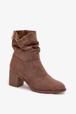 Botki Damskie Z Marszczeniem Na Słupku S.Barski HY52-516 Brązowe