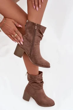 Botki Damskie Z Marszczeniem Na Słupku S.Barski HY52-516 Brązowe