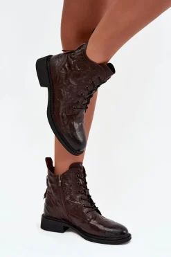 Botki Damskie Z Naturalnej Skóry Ocieplane Artiker 57C1005 Czekoladowe