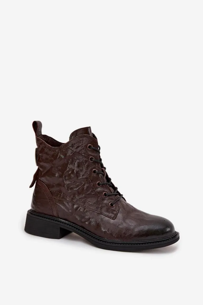 Botki Damskie Z Naturalnej Skóry Ocieplane Artiker 57C1005 Czekoladowe