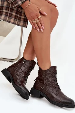 Botki Damskie Z Naturalnej Skóry Ocieplane Artiker 57C1005 Czekoladowe