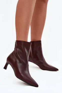 Botki Damskie Z Naturalnej Skóry Na Obcasie D&A CR52-661 Bordowe