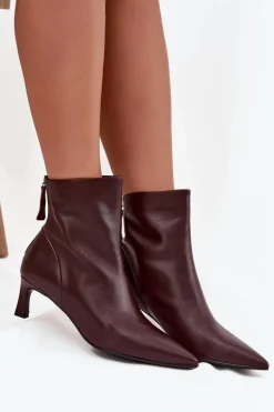 Botki Damskie Z Naturalnej Skóry Na Obcasie D&A CR52-661 Bordowe