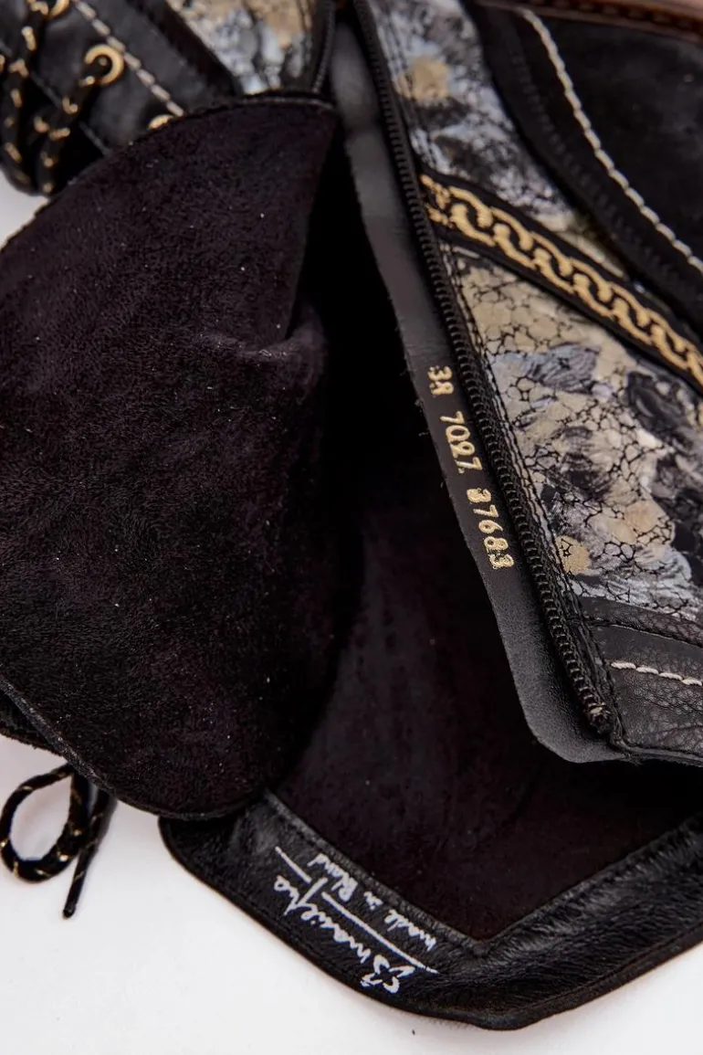 Botki Damskie Z Naturalnej Skóry Maciejka 07097-01 Czarno-Złote