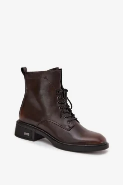 Botki Damskie Z Naturalnej Skóry Na Niskim Obcasie Ocieplane Vinceza 39955 Czekoladowe