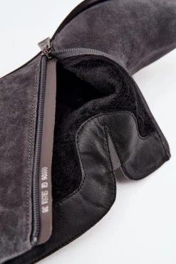 Botki Damskie Z Naturalnego Zamszu Na Obcasie Ocieplane Vinceza 66806 Szare