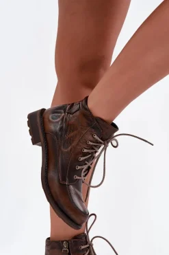 Botki Damskie Z Naturalnej Skóry Na Płaskim Obcasie Maciejka 07063-02 Brązowe