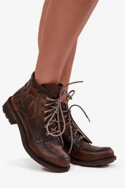 Botki Damskie Z Naturalnej Skóry Na Płaskim Obcasie Maciejka 07063-02 Brązowe