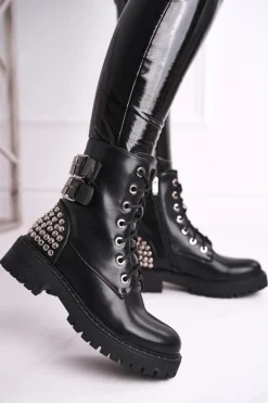 Botki Damskie Z Nitami Czarne Feel Your Touch