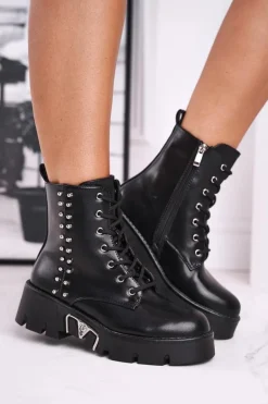 Botki Damskie Z Nitami Na Platformie Grunge Czarne Hard Rock
