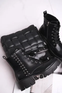 Botki Damskie Z Nitami Na Platformie Grunge Czarne Hard Rock