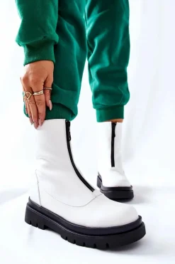 Botki Damskie Z Suwakiem Białe Tierra