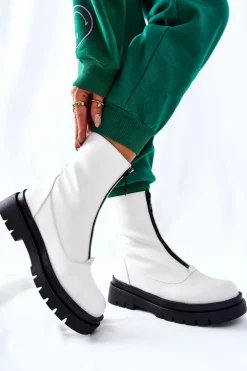 Botki Damskie Z Suwakiem Białe Tierra