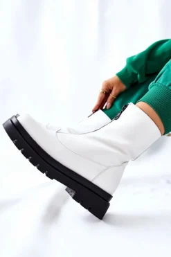 Botki Damskie Z Suwakiem Białe Tierra