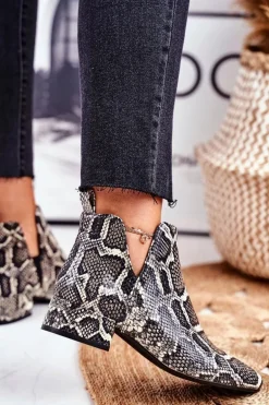 Botki Damskie Z Wycięciami Skórzane Wężowe Visconi 2625804