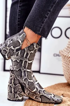 Botki Damskie Z Wycięciami Skórzane Wężowe Visconi 2625804