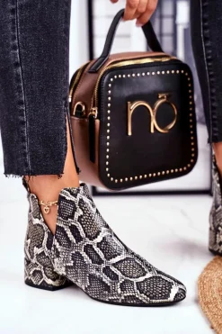 Botki Damskie Z Wycięciami Skórzane Wężowe Visconi 2625804