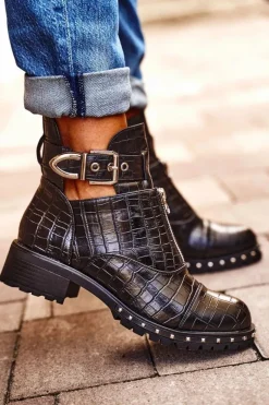 Botki Damskie Z Wycięciami Czarne Hampton