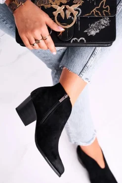 Botki Damskie Z Wycięciem Czarne Best Choice