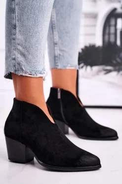 Botki Damskie Z Wycięciem Czarne Best Choice