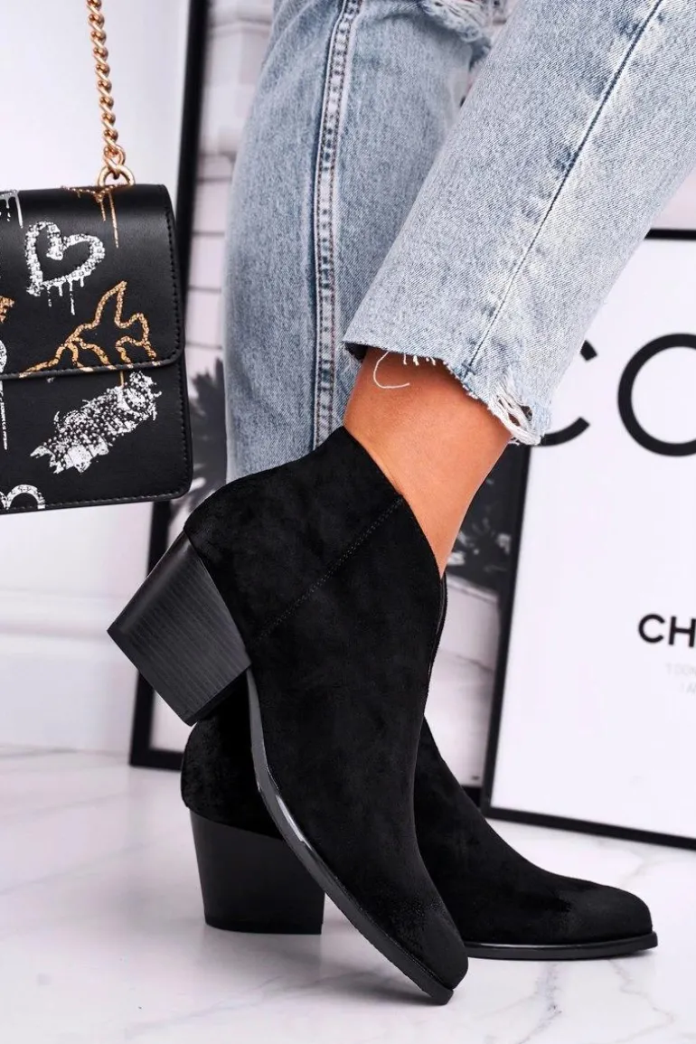 Botki Damskie Z Wycięciem Czarne Best Choice