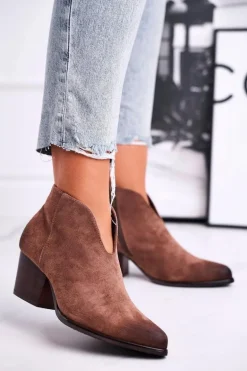 Botki Damskie Z Wycięciem Beżowe Best Choice