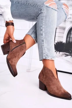 Botki Damskie Z Wycięciem Beżowe Best Choice