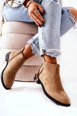 Botki Damskie Zamszowe Beżowe Numbero