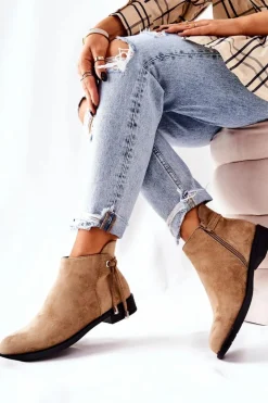 Botki Damskie Zamszowe Beżowe Numbero