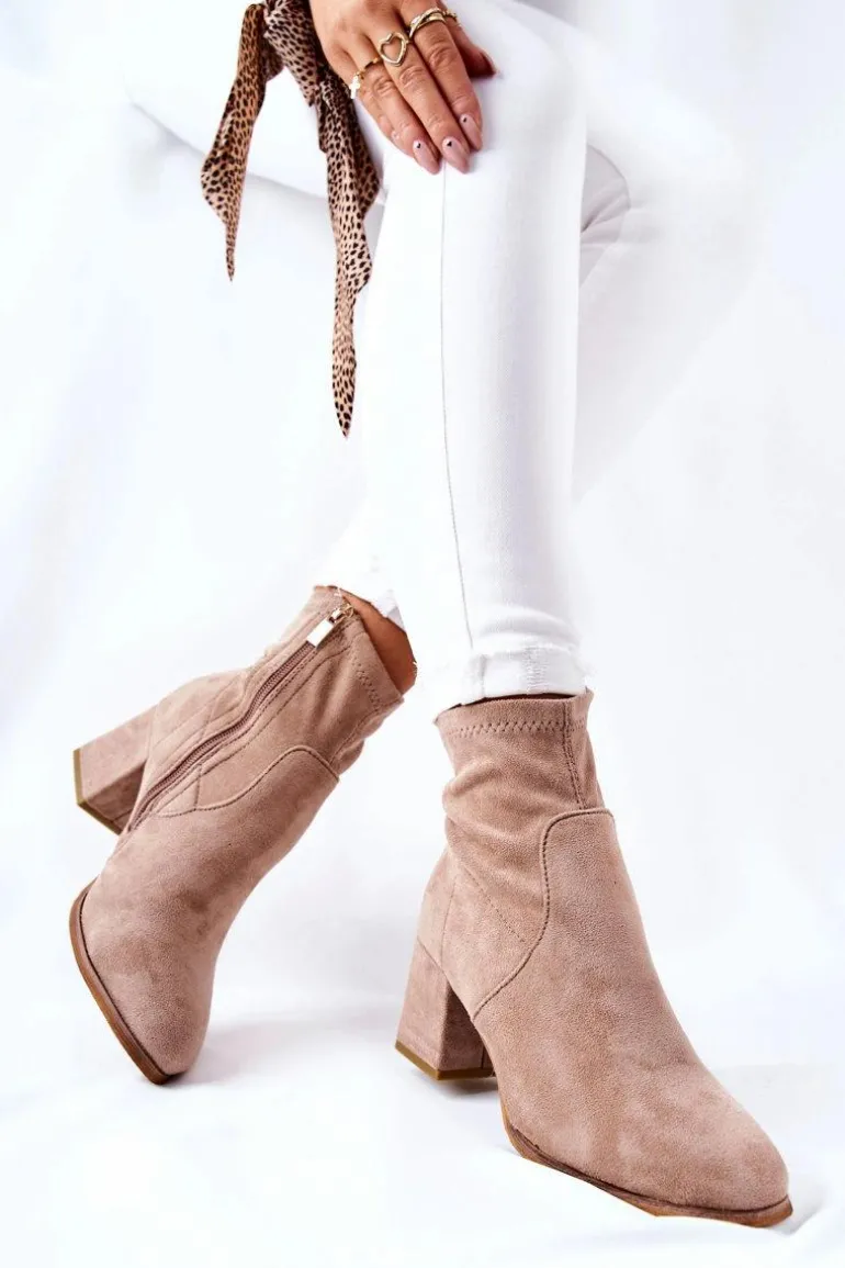 Botki Damskie Zamszowe Beżowe Merducio