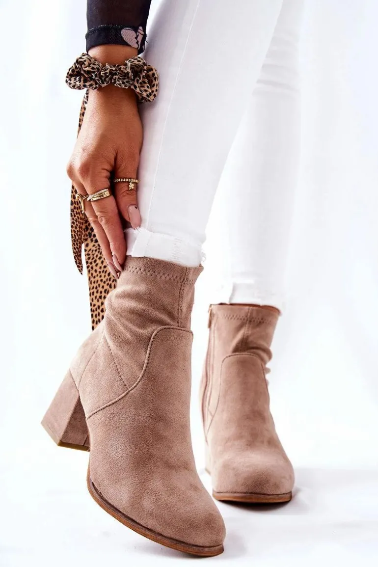 Botki Damskie Zamszowe Beżowe Merducio