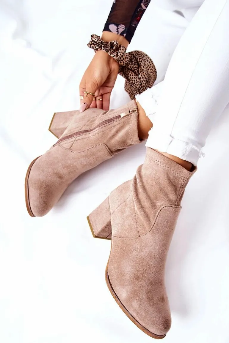 Botki Damskie Zamszowe Beżowe Merducio