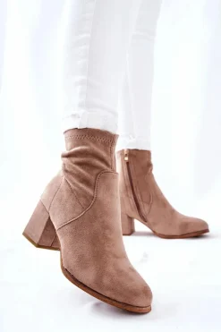 Botki Damskie Zamszowe Beżowe Merducio